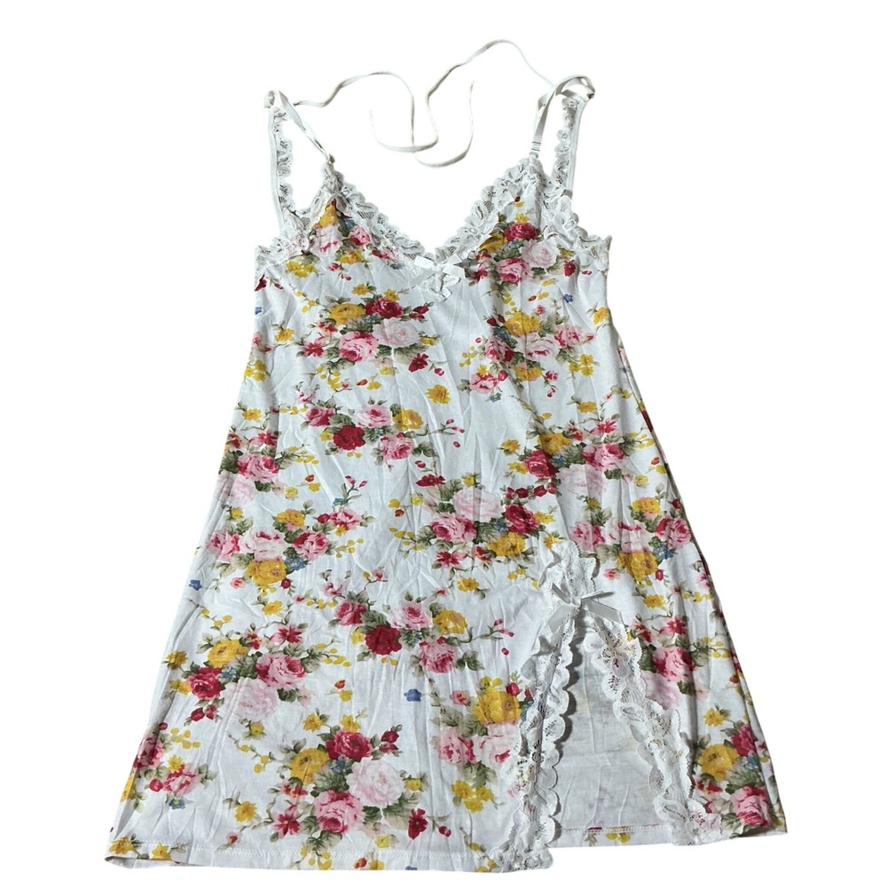 Avidlove Floral Lace Trim Nightgown Women Medium White Pink Coquette Chemise